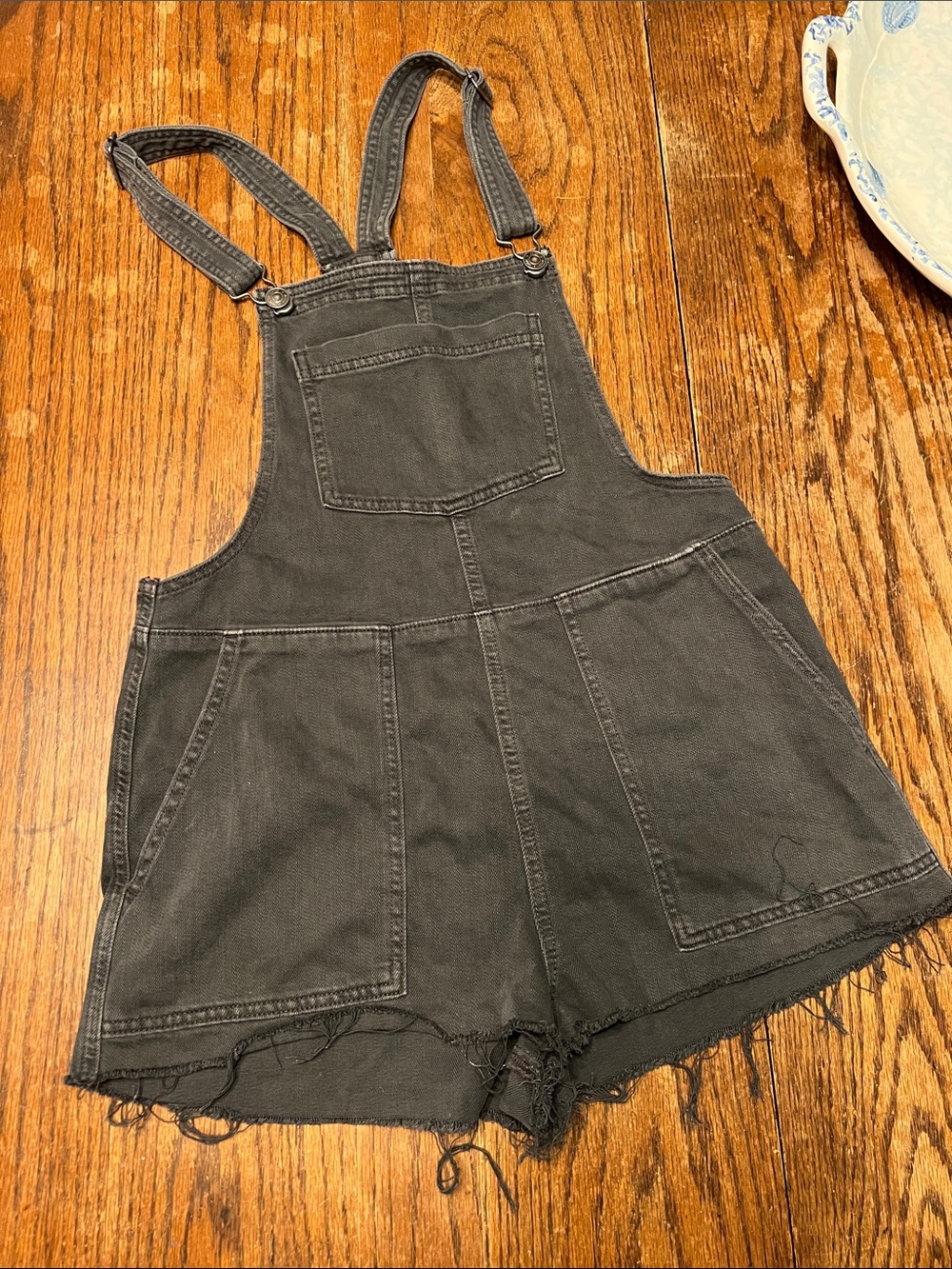 Aerie Black Denim Overall Shorts